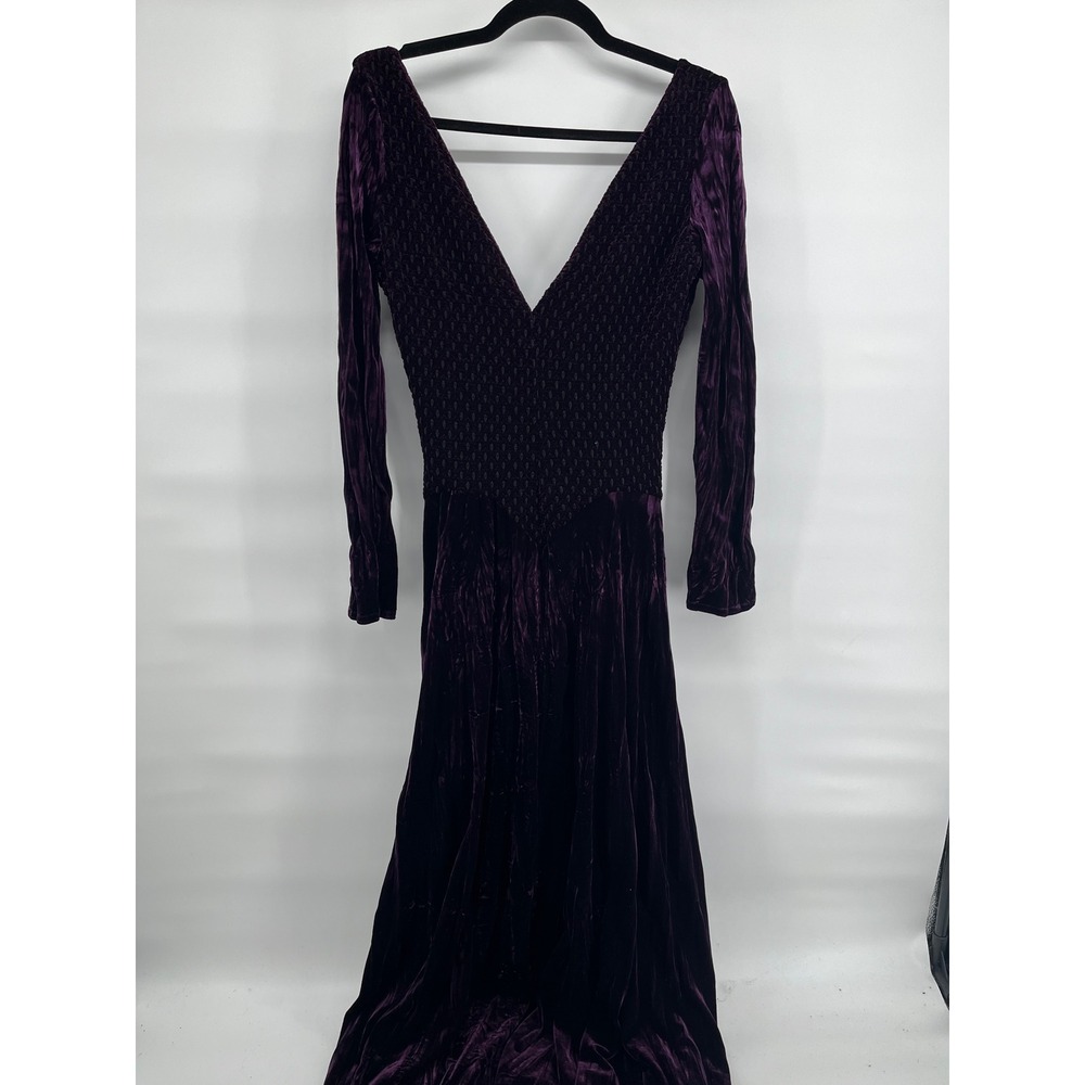 Bruno Duluc Vintage Purple Stretch Velvet Maxi Dress V-Neck Small Ren Faire LARP